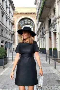 Coast Pu Cap Sleeve Shift Dress, Black