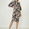 Coast Puff Sleeve Floral Print Shift Dress, Black/Multi