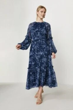 Coast Ruched Waist Frill Midi Dress, Navy Blue -EleganceWear Store coast ruched waist frill midi dress navy blue1 e1614616857764