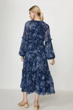 Coast Ruched Waist Frill Midi Dress, Navy Blue -EleganceWear Store coast ruched waist frill midi dress navy blue2 e1614616878153