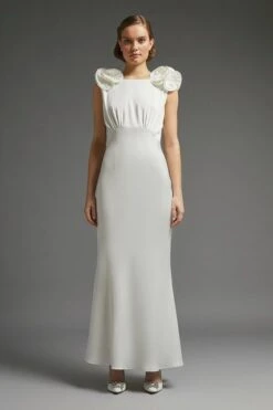 Coast Ruffle Sleeve Satin Dress With Cowl Back, Ivory