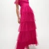 Coast Ruffle Tier Skirt Short Sleeve Maxi Dress, Pink