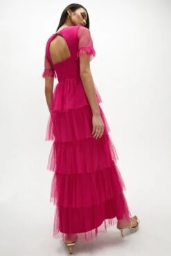 Coast Ruffle Tier Skirt Short Sleeve Maxi Dress, Pink -EleganceWear Store coast ruffle tier skirt short sleeve maxi dress pink1