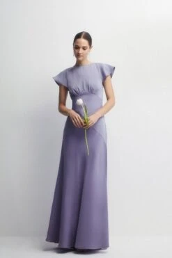 Coast Satin Mix Seamed Maxi Bridesmaid Dress, Dusty Blue