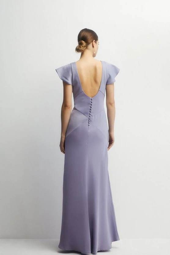 Coast Satin Mix Seamed Maxi Bridesmaid Dress, Dusty Blue 2 Coast Satin Mix Seamed Maxi Bridesmaid Dress, Dusty Blue - Image 2