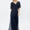 Coast Sequin Angel Sleeve Sequin Maxi Dress, Navy Blue