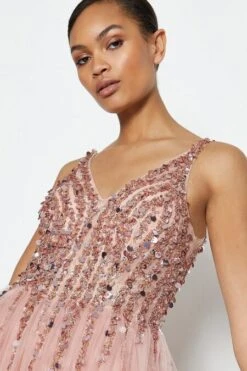 Coast Sequin Bodice Tulle Skirt Maxi Dress, Blush/Pink