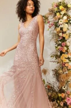 Coast Sequin Split Skirt Maxi Bridesmaid Dress, Blush/Light Pink
