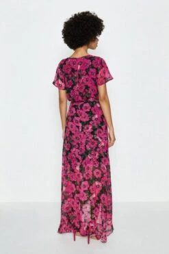 Coast Short Sleeve Wrap Floral Print Maxi Dress, Pink/Multi -EleganceWear Store coast short sleeve wrap print maxi dress pink multi3 e1599826816129