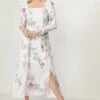Coast Square Neck Long Sleeve Midi Dress, White/Pink/Multi
