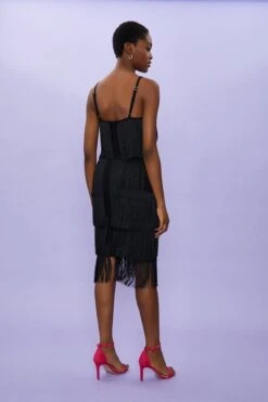 Coast Strappy Knitted Fringe Detail Dress, Black -EleganceWear Store coast strappy knitted fringe detail dress black2