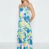 Coast Strappy Printed Maxi Dress, Blue/Multi