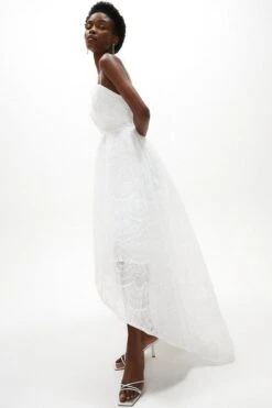 Coast Textured Tulle Sequin High Low Bridal Dress, White