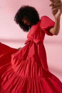 Coast Tiered Cotton Poplin Maxi Dress, Red -EleganceWear Store coast tiered cotton poplin maxi dress red e1619555721154