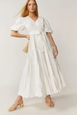 Coast Tiered Cotton Poplin Maxi Dress, White