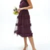Coast Tiered Ruffle Skirt Midi Bridesmaid Dress, Purple