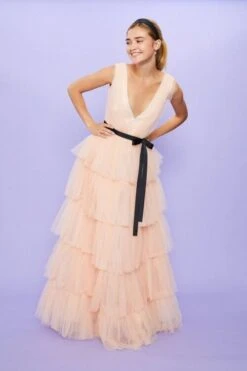 Coast Tulle Layered Maxi Dress, Pink/Blush