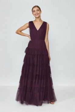 Coast Tulle Tiered Maxi Bridesmaid Dress, Berry/Deep Purple