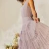 Coast Tulle Tiered Maxi Bridesmaid Dress, Lilac/Light Purple/Grey