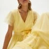 Coast Tulle V-Neck Tie Belt Maxi Dress, Yellow