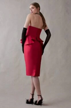 Coast Twill Pencil Dress With Bow Front, Red -EleganceWear Store coast twill pencil dress with bow front red3