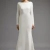 Coast V Back Long Sleeve Bridal Dress With Trail, Ivory