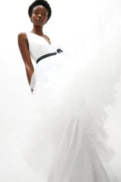 Coast V Neck Tiered Tulle Wedding Dress, Ivory