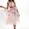 Wallis Coast Wrap Front Full Skirt Organza Dress, Pink/Blush/Multi