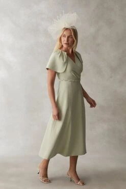 Coast Wrap Midi Dress With Sleeve Detail, Sage