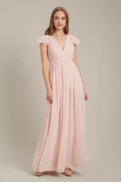 Dorothy Perkins Angel Sleeve Chiffon Maxi​ Bridesmaid Dress, Blush Pink