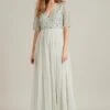Dorothy Perkins Embellished V Neck Maxi Bridesmaid Dress, Sage Light Green