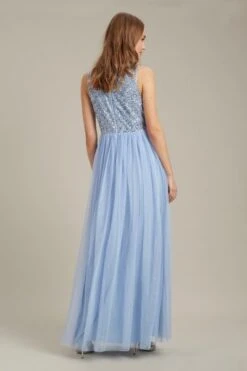 Dorothy Perkins Embellished V Neck Tulle Maxi Bridesmaid Dress, Light Blue -EleganceWear Store dorothy perkins embellished v neck tulle maxi bridesmaid dress light blue1 e1660193255741