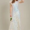 Dorothy Perkins Irridescent Sequin Flutter Sleeve Maxi ​Bridesmaid Dress