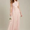 Dorothy Perkins Petite Satin Cross Waist Chiffon Maxi Bridesmaid Dress, Blush Pink