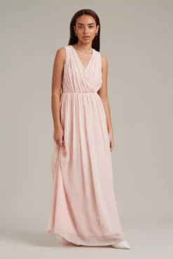 Dorothy Perkins Petite Sleeveless Wrap Chiffon Maxi Dress, Blush Pink