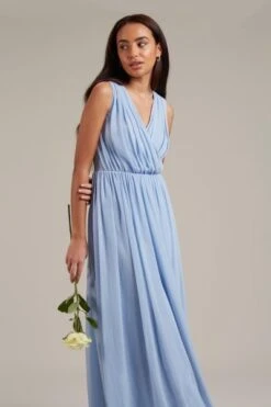 Dorothy Perkins Petite Sleeveless Wrap Chiffon Maxi Dress, Light Blue