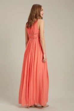 Dorothy Perkins Satin Cross Waist Chiffon Maxi Bridesmaid​ Dress, Coral/Orange -EleganceWear Store dorothy perkins satin cross waist chiffon maxi bridesmaid dress coral orange1