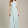 Dorothy Perkins Satin Cross Waist Chiffon Maxi Bridesmaid Dress, Mint Green