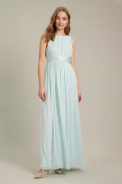 Dorothy Perkins Satin Cross Waist Chiffon Maxi Bridesmaid Dress, Mint Green