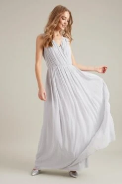 Dorothy Perkins Sleeveless Chiffon Maxi Bridesmaid Dress, Light Grey