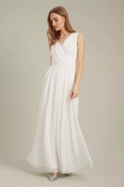 Dorothy Perkins Sleeveless Wrap Chiffon Maxi Bridesmaid Dress, White