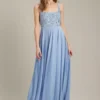 Dorothy Perkins Square Neck Embellished Pleated Maxi ​Bridesmaid Dress, Light Blue