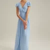 Dorothy Perkins Tall Angel Sleeve Pleated Chiffon Maxi Dress, Light Blue