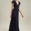 Dorothy Perkins Tall Angel Sleeve Pleated Chiffon Maxi Dress, Navy Blue