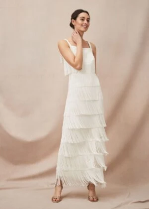 Phase Eight Elecia Fringe Wedding Dress, Parchment/Cream 1 Phase Eight Elecia Fringe Wedding Dress, Parchment/Cream