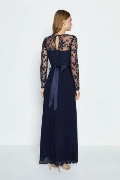 Coast Embroidered Long Sleeve Maxi Bridesmaid Dress, Navy Blue -EleganceWear Store embroidered long sleeve maxi dress4