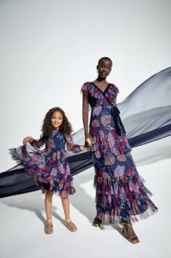 Coast Tulle And Velvet Mix Wrap Floral Bridesmaid Maxi Dress, Purple/Multi