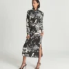 Reiss Theresa Floral Print High Neck Midi Dress, Blue/Multi