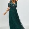 Coast Cold Shoulder Embellished Maxi Dress, Green