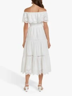 Forever New Phoebe Bardot Shirred Dress, Porcelain White -EleganceWear Store forever new phoebe bardot shirred dress porcelain white1 e1594043035743